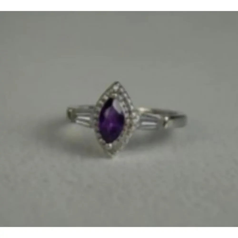 925 Sterling Silver Amethyst & Colorless Spinel Ring Size 8